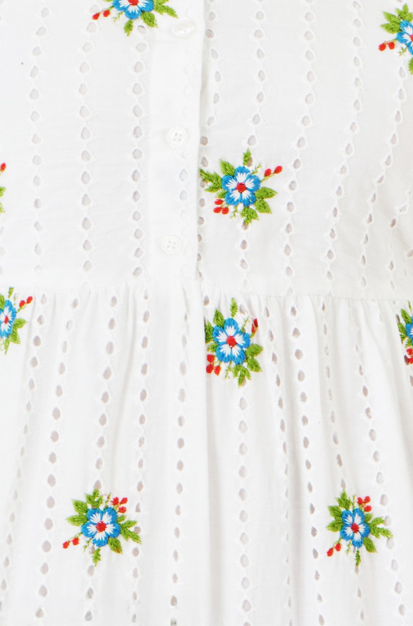 White Cotton Embroidered Broderie Anglaise Midi Sun Dress