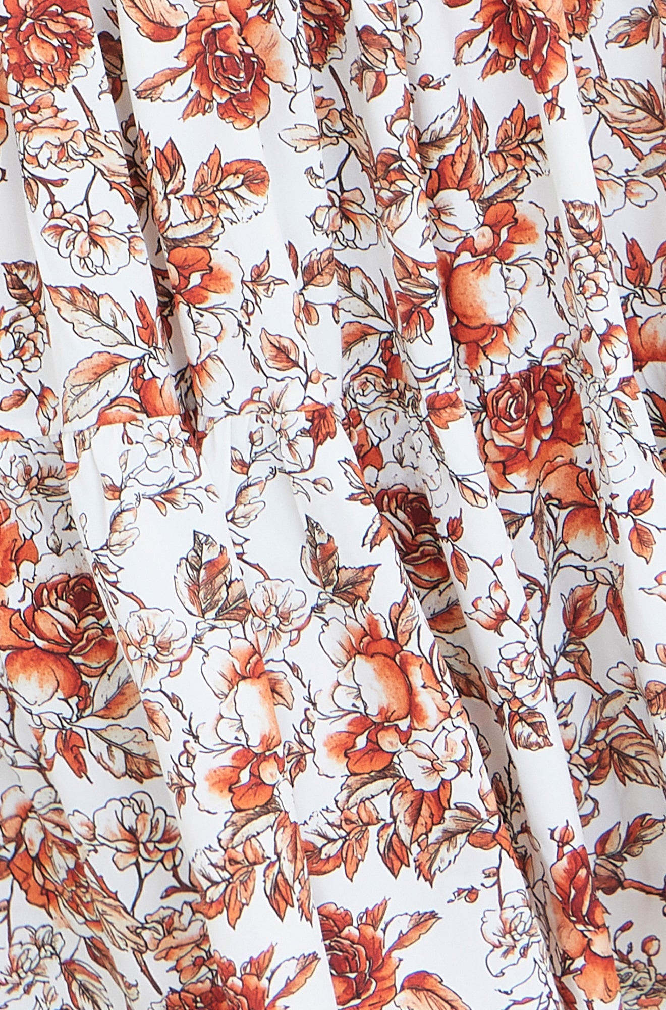 Orange Floral Ruched Waist Bardot Midi Dress
