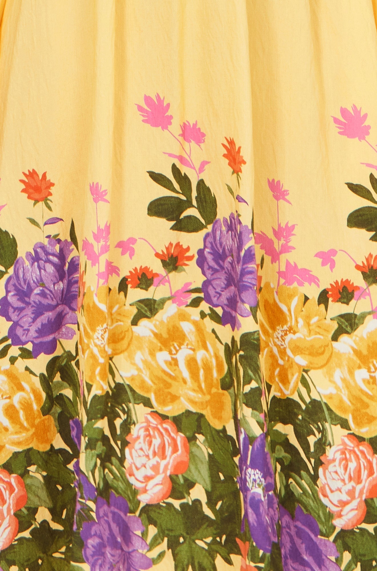 Butter Yellow Floral Mirror Print Viscose Midi Dress
