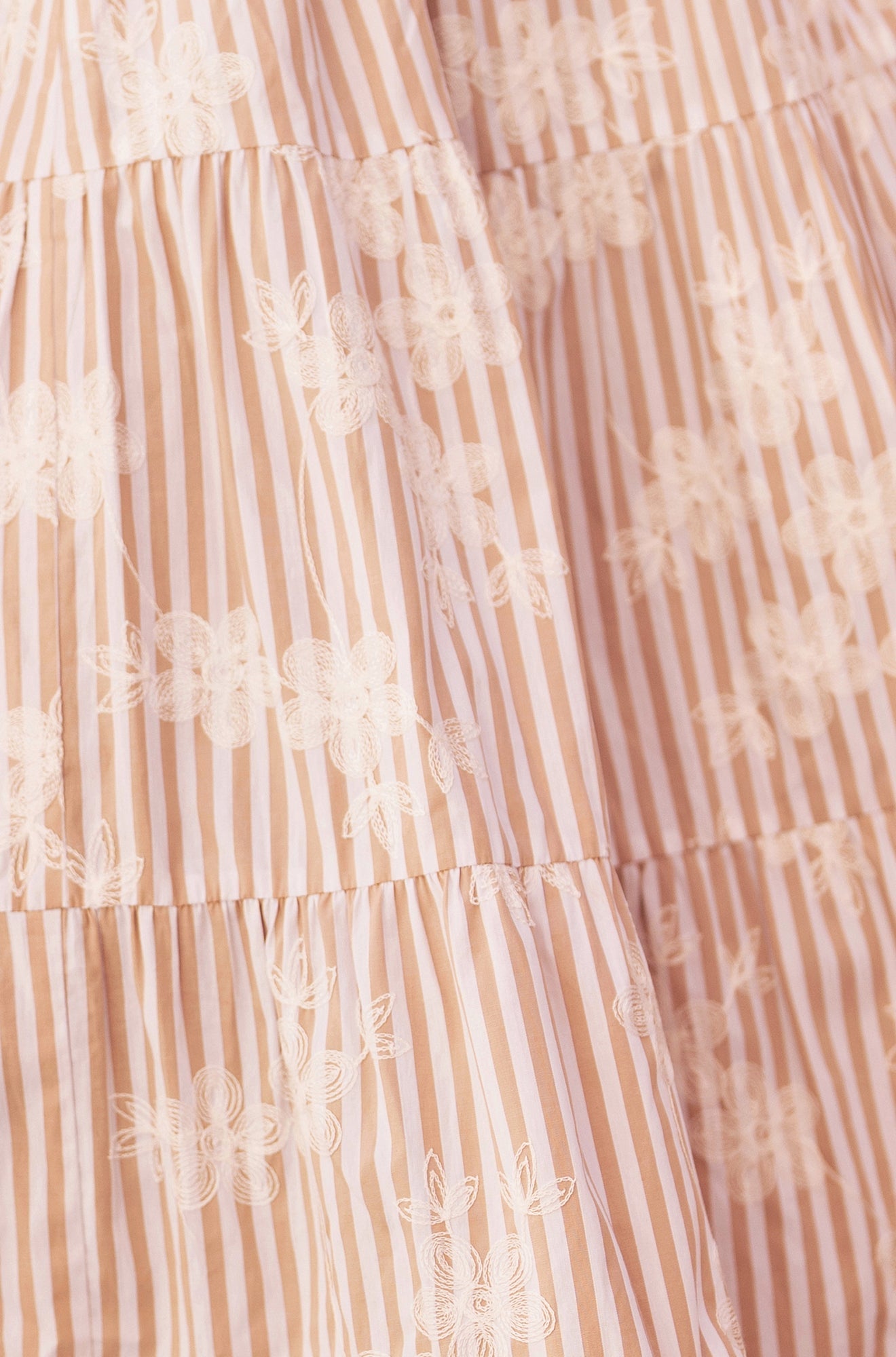 Brown Stripe With Embroidered Flower Cotton Dress