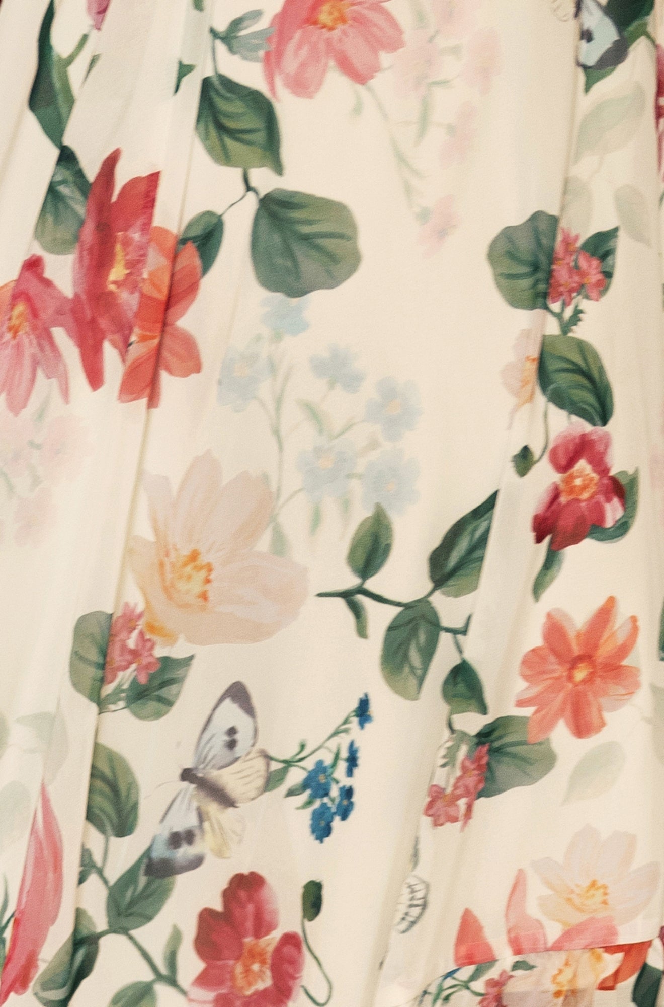 Ivory Floral Print Wrap Midi Dress With Dipped Hem