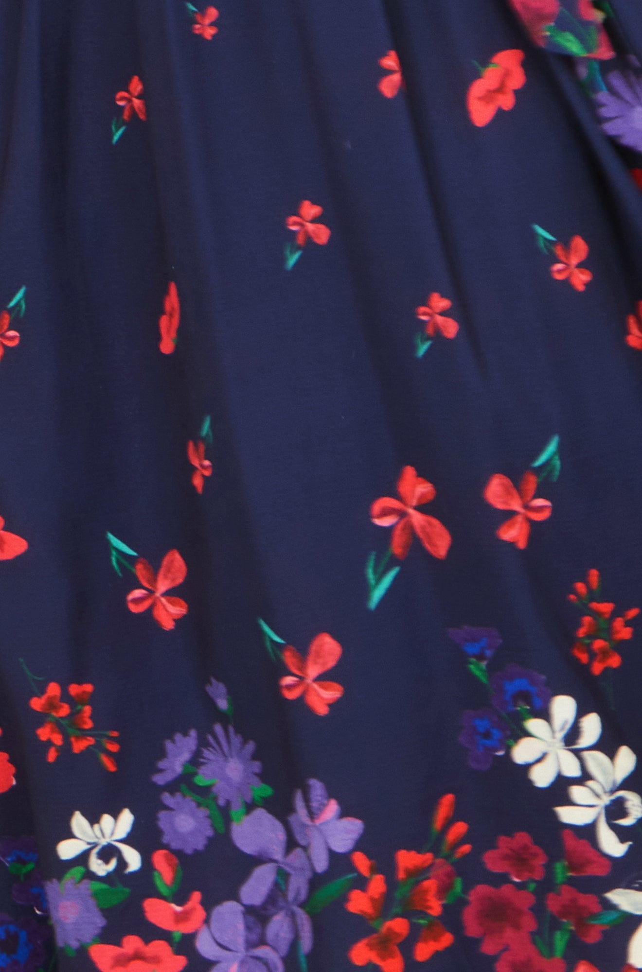 Navy Floral Mirror Wrap Dress With Dip Hem