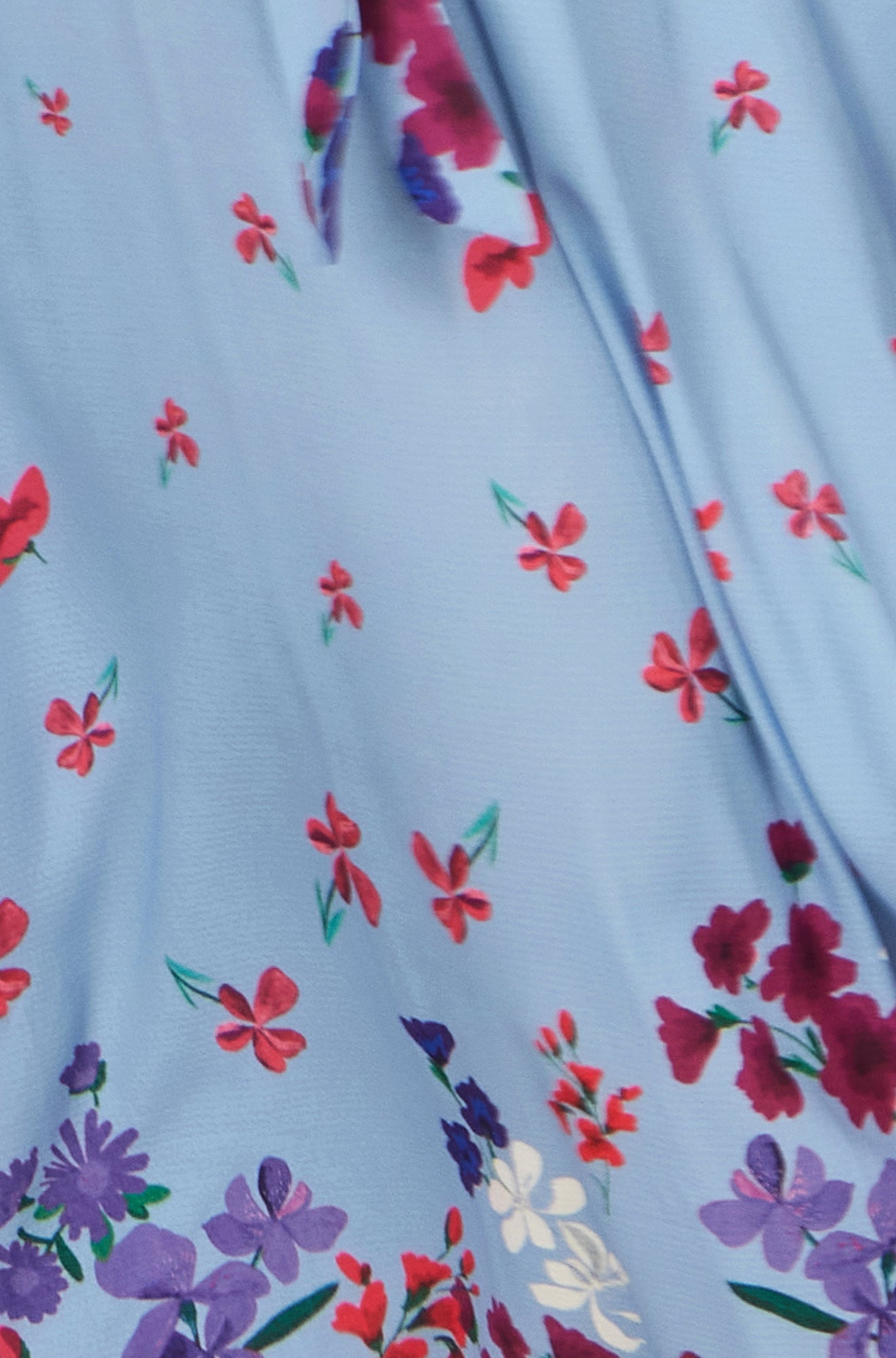 Blue Floral Mirror Wrap High Low Midi Wrap Dress