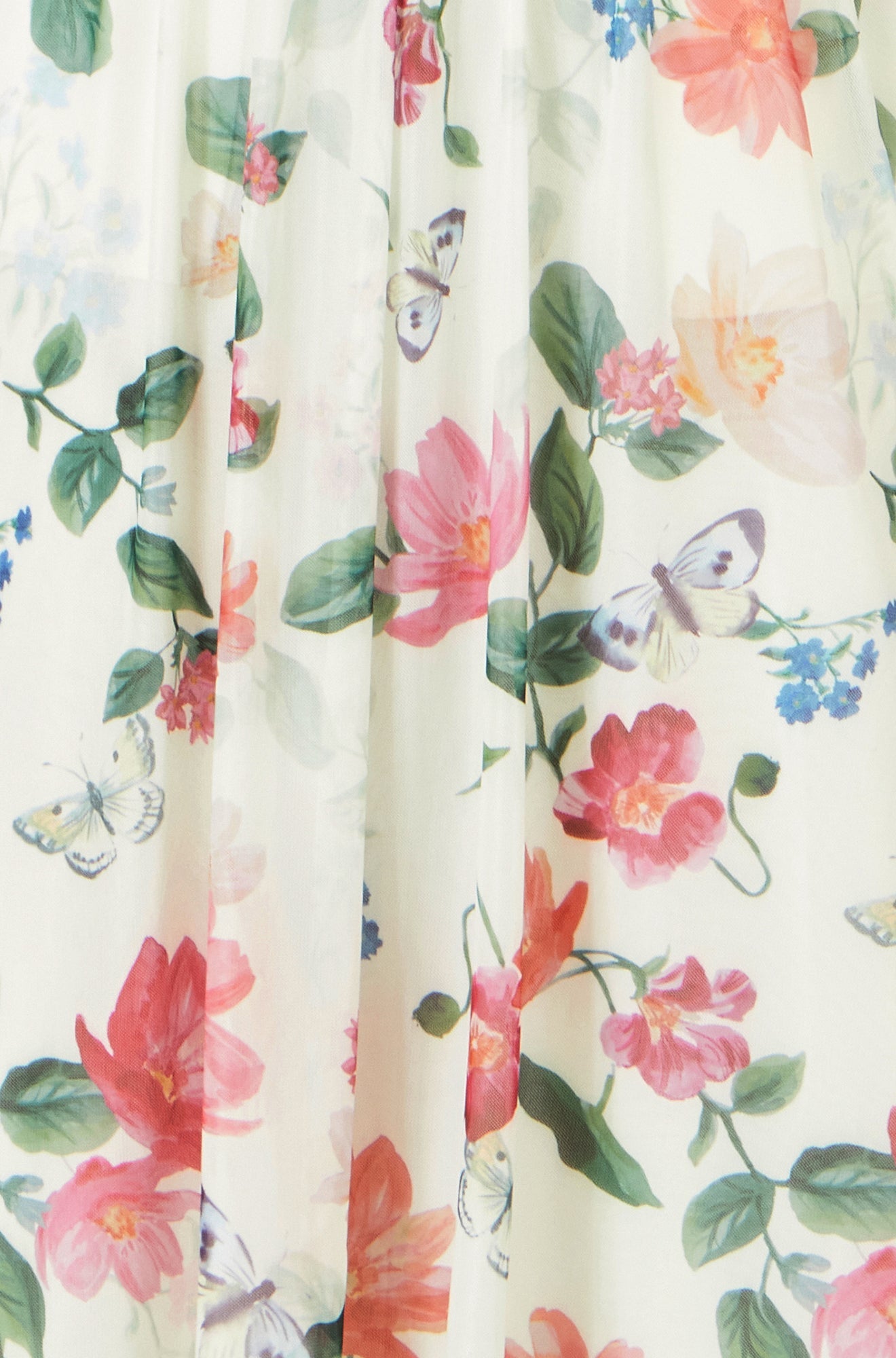Ivory Blurred Floral Print Mesh Stretch Midi Dress With Pockets