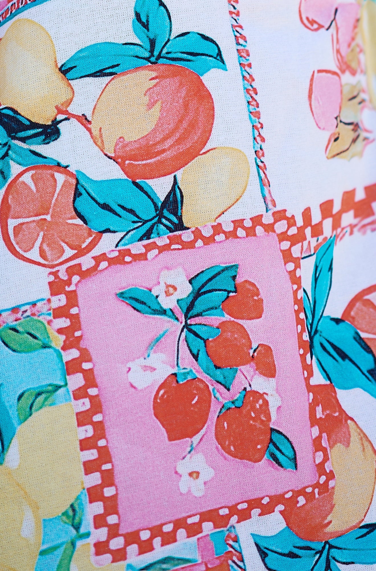 Multicolour Fruit Print Midi Sun Dress Ruched Back
