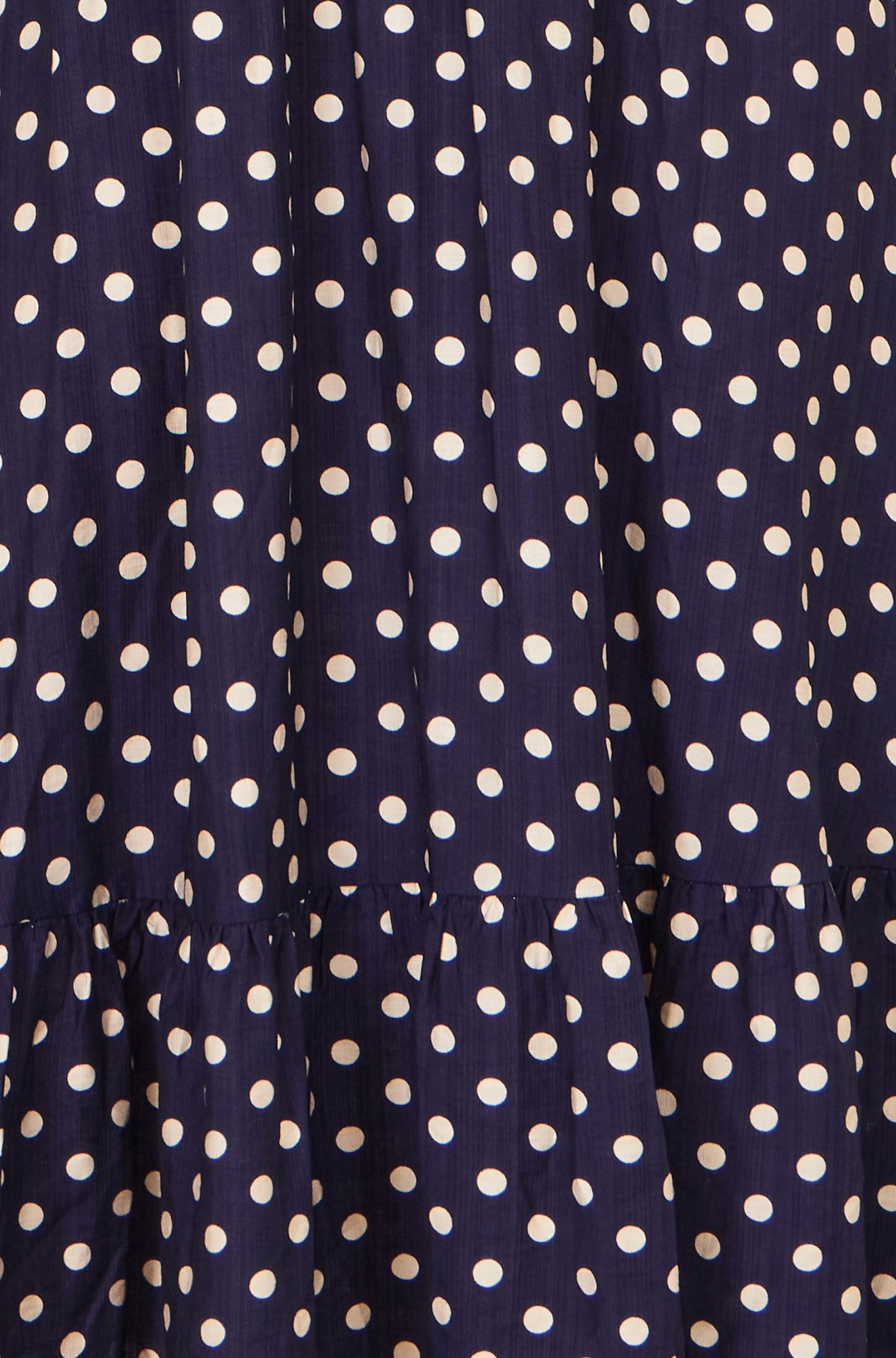 Navy Spot Ruched Waist Midi Dress