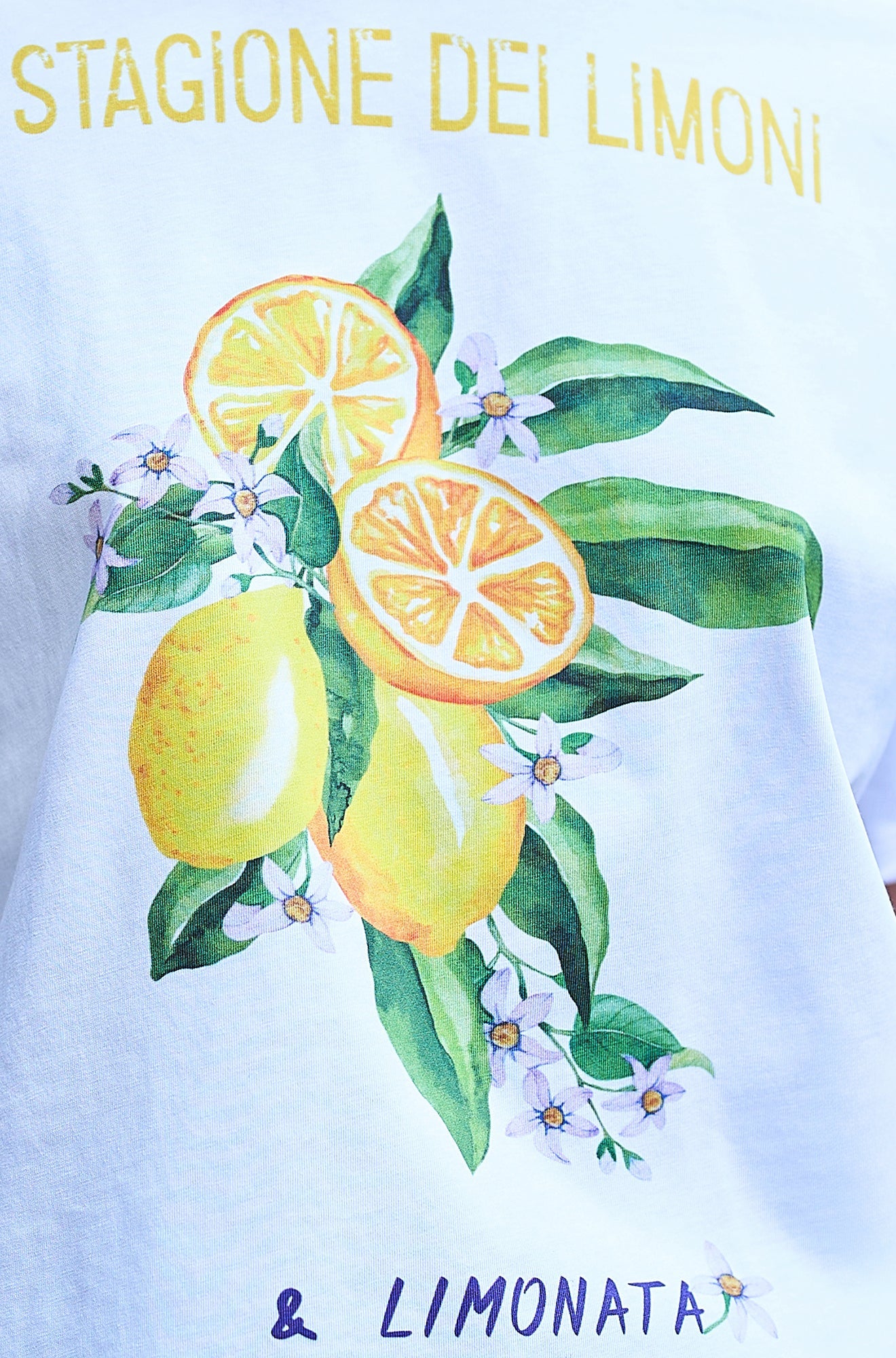 White Retro Relaxed Lemon Print Cotton T Shirt