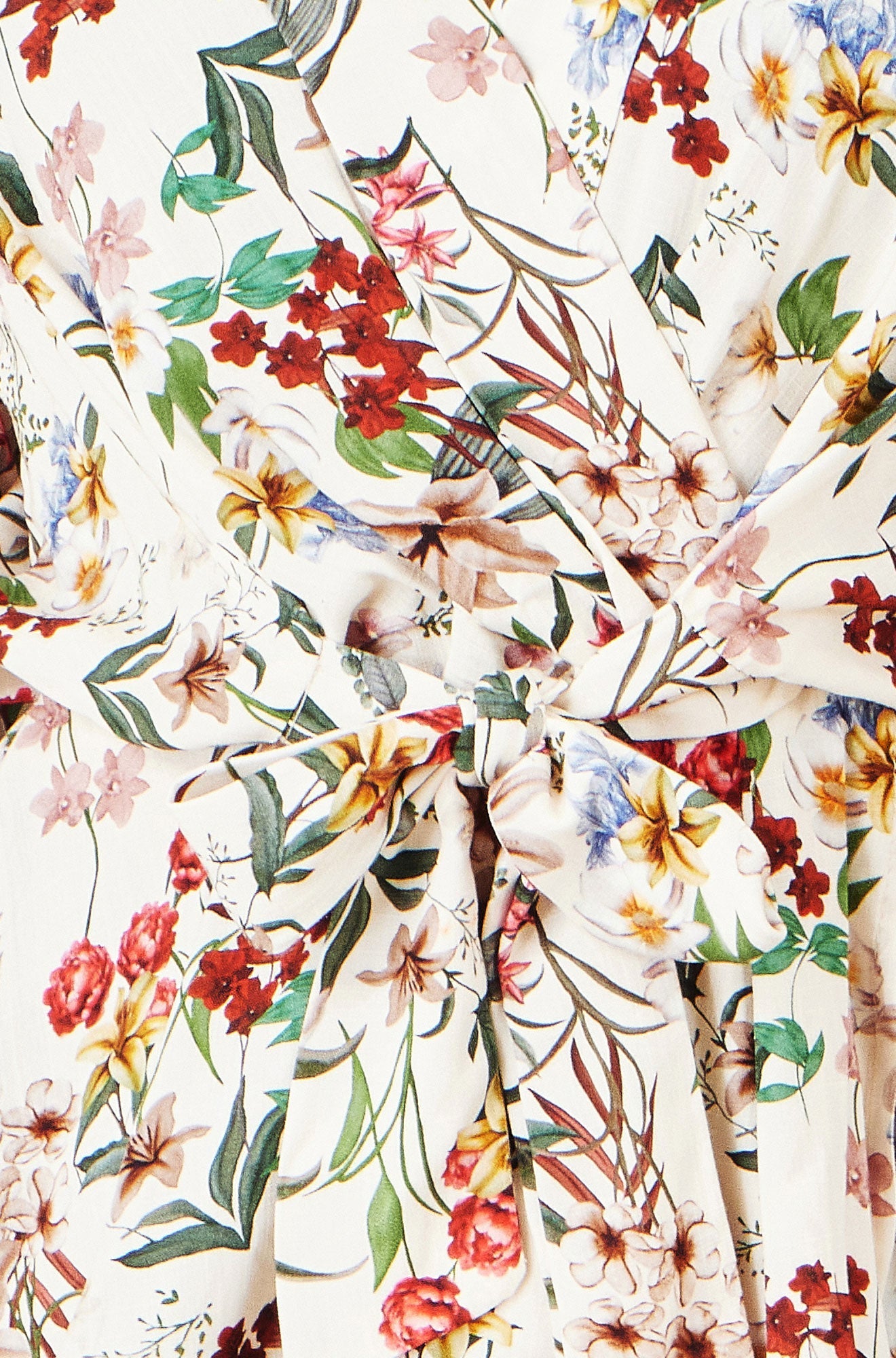 Ivory Viscose Botanical Print Wrap Top