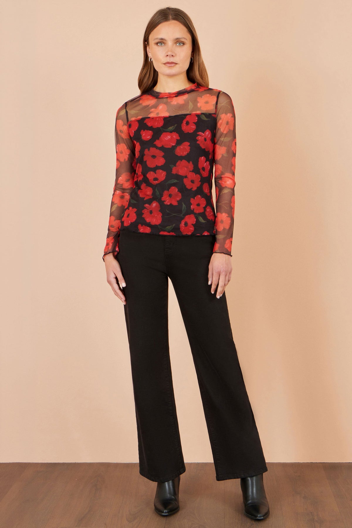 Black Poppy Mesh Top