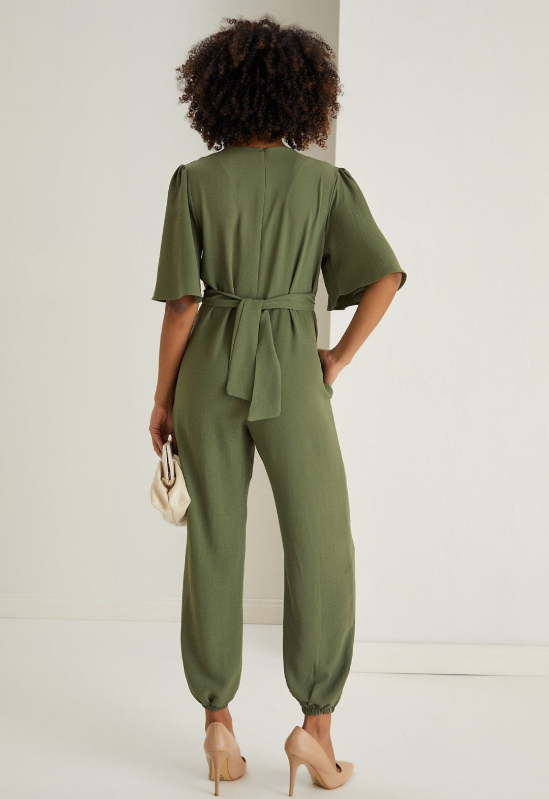 Angel Sleeve Wrap Jumpsuit - Khaki - By Jenerique image 8