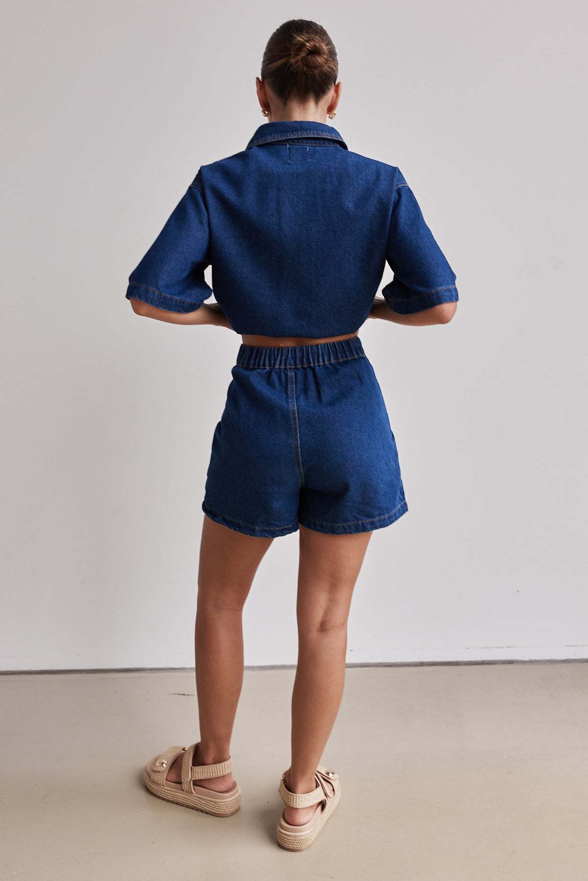 Casual Retro Loose Denim Shirt and Shorts Set