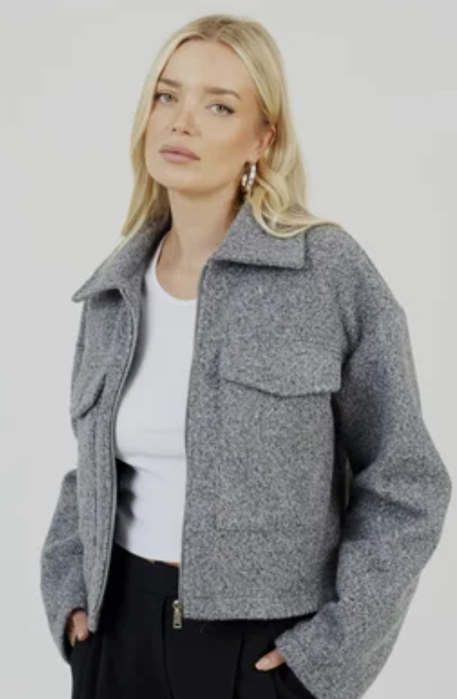 Grey Textured Bomber Jacket image 0