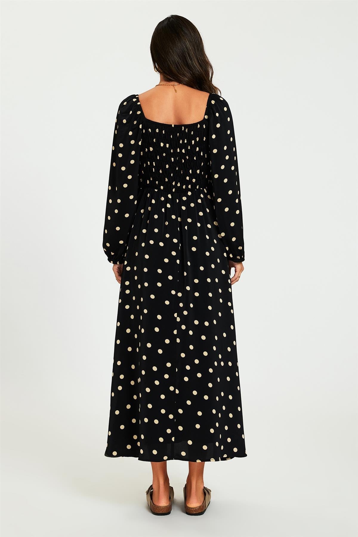 Black Polka Dot Square Neck Maxi Dress