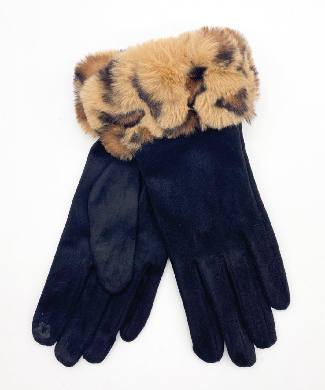Super Soft Suedette Fur Trim Gloves - Black image 0