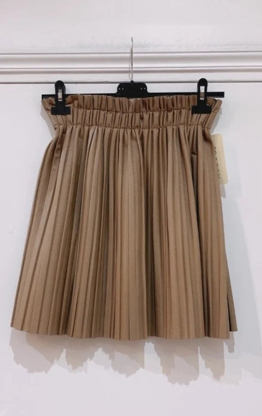 Faux Leather Pleated Skirt - Camel image 1