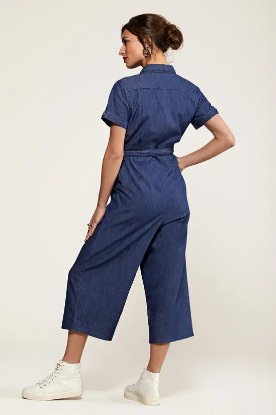 Blue Button Denim Jumpsuit