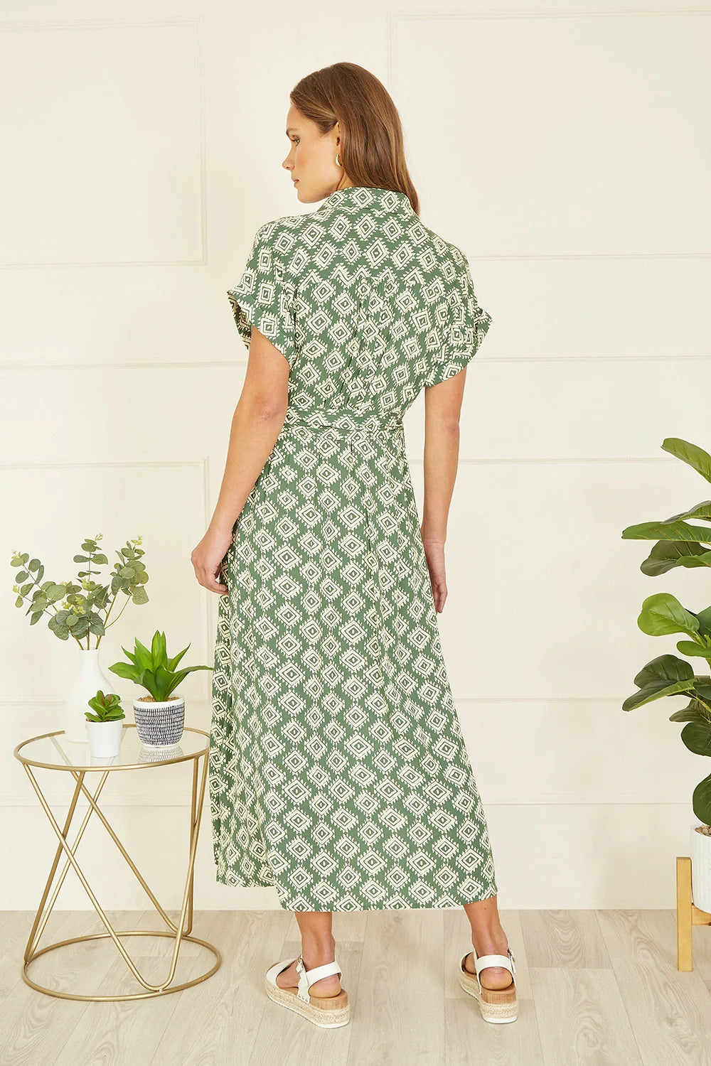 Green Viscose Midi Shirt Dress With Matching Belt