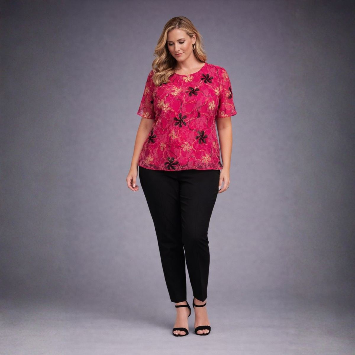 Embroidered Lace Short Sleeve Blouse - 2 Colour Variants
