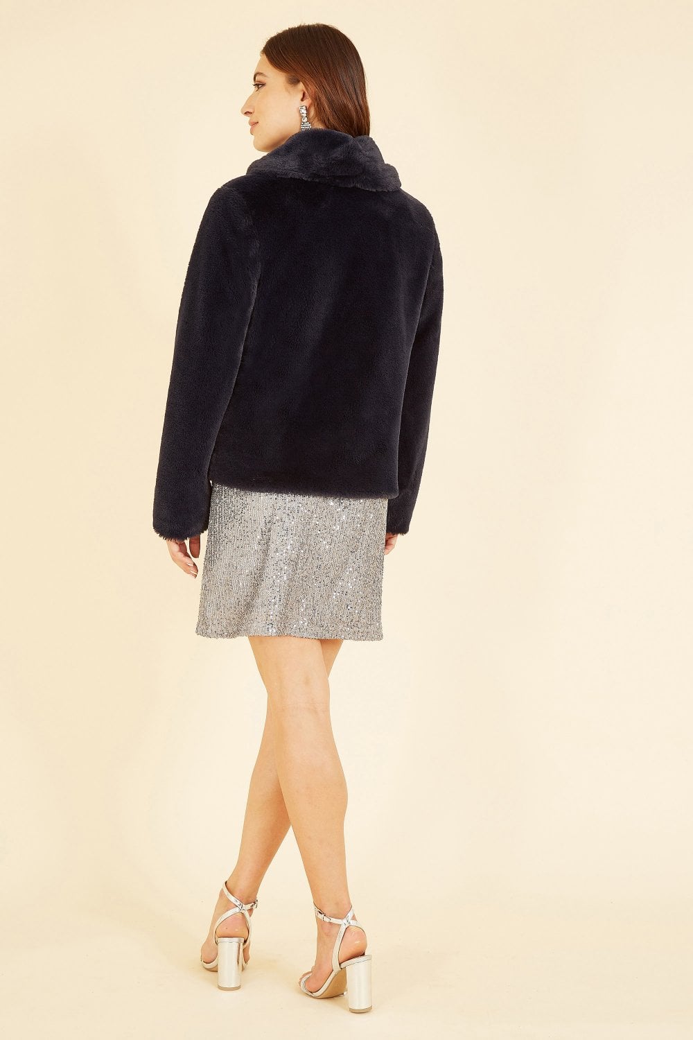 Black Short Wrap Faux Fur Coat - Sizes 8 to 26