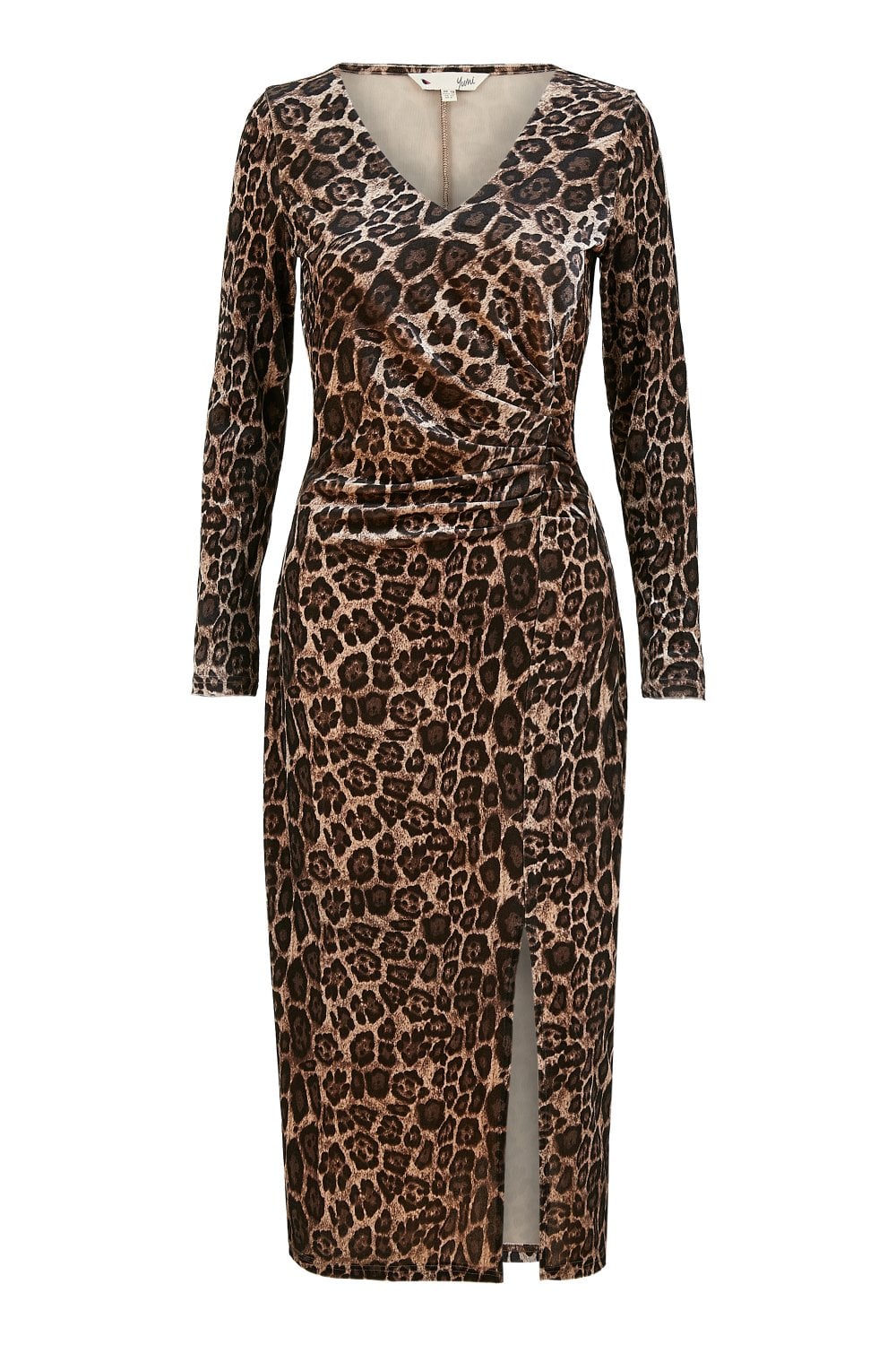 Brown Velvet Leopard Print Fitted Midi Dress - Sizes 8 to 16