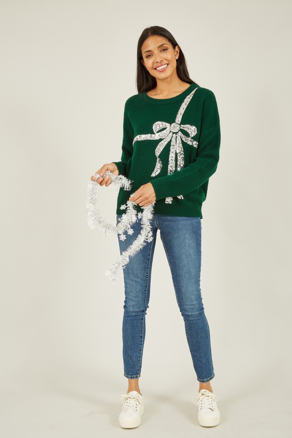 Green Sequin Bow Knitted Jumper - XS to XL