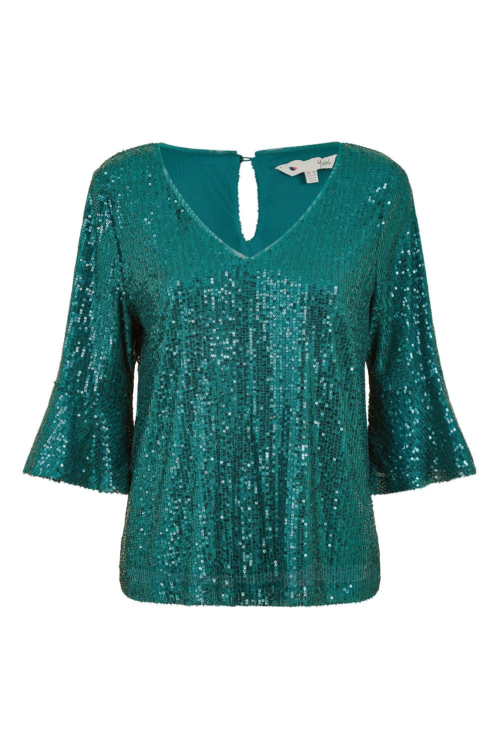 Green Sequin Fluted Top