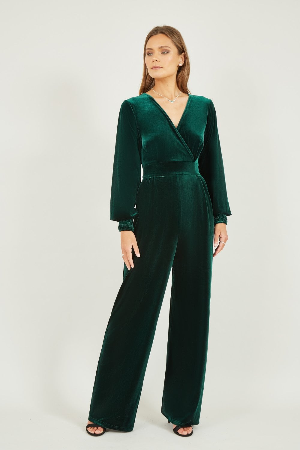 Green Velvet Long Sleeve Jumpsuit - Sizes 8 to 18