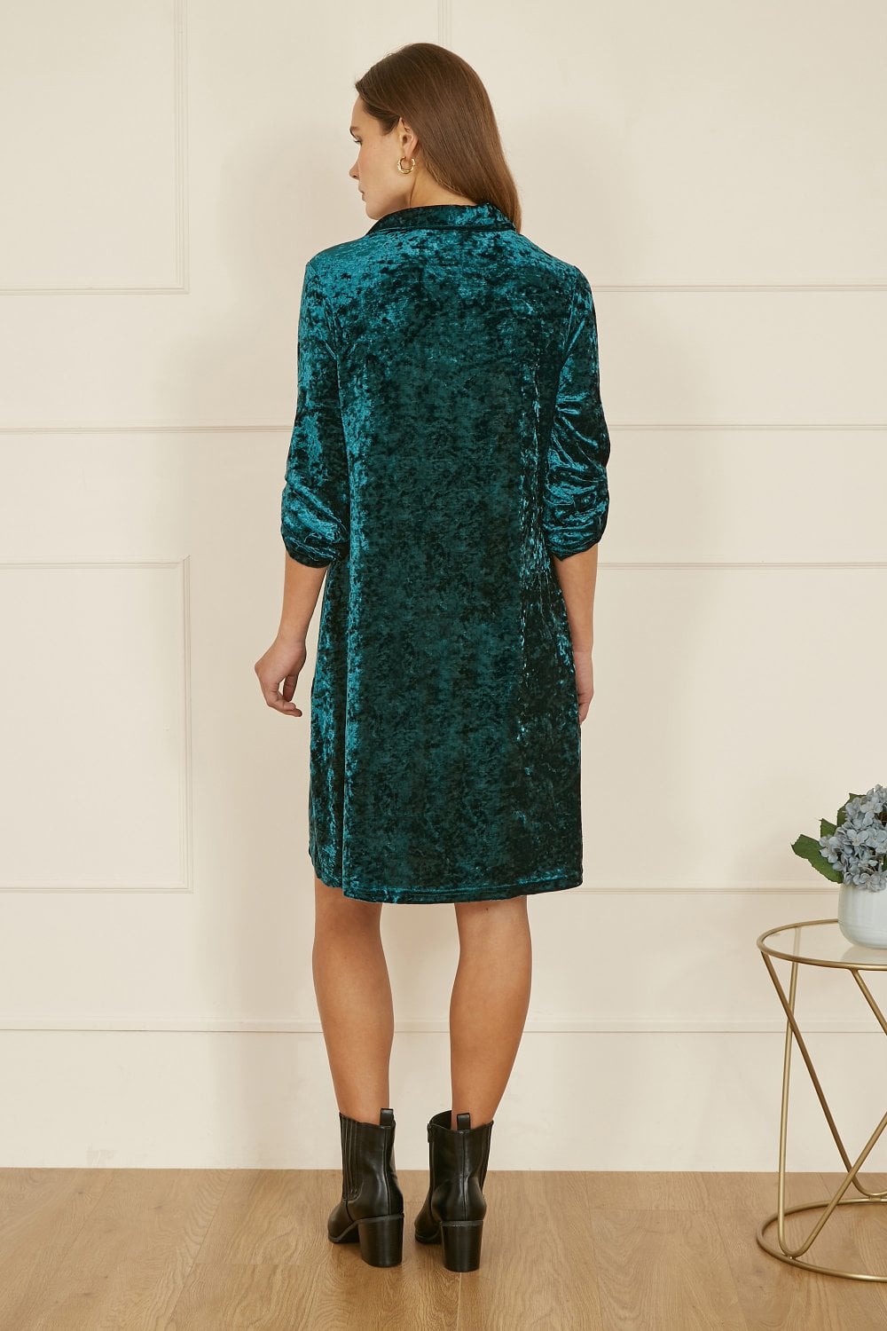 Green Velvet Tunic Dress With 3/4 Sleeves - Sizes 8 to 26