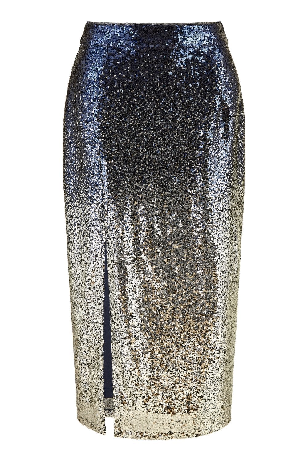 Navy And Silver Sequin Split Fitted Midi Skirt - Sizes 8 to 16