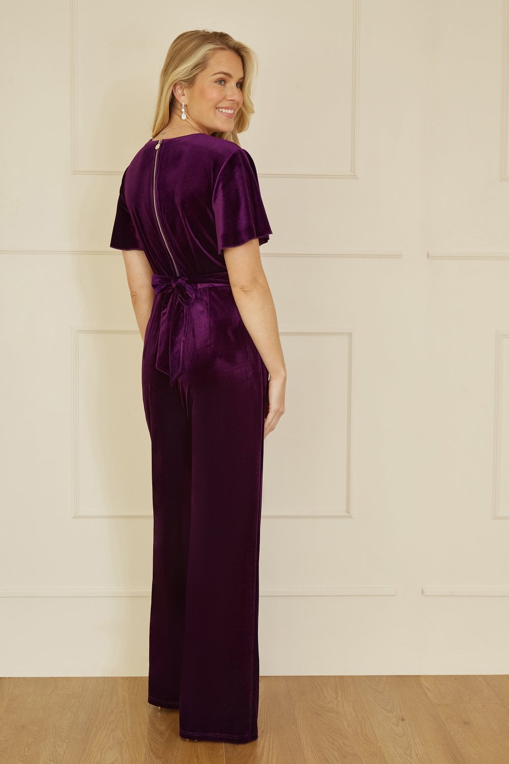 Purple Velvet Jumpsuit With Angel Sleeves - Size 8 to 18
