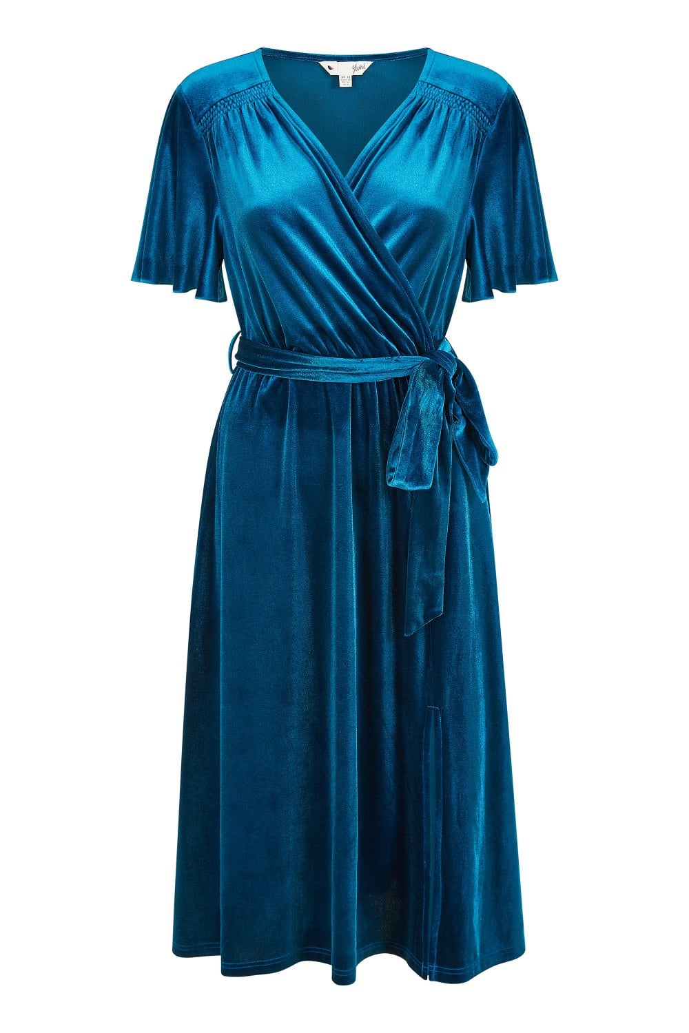 Teal Wrap Over Velvet Midi Dress - Sizes 8 to 26
