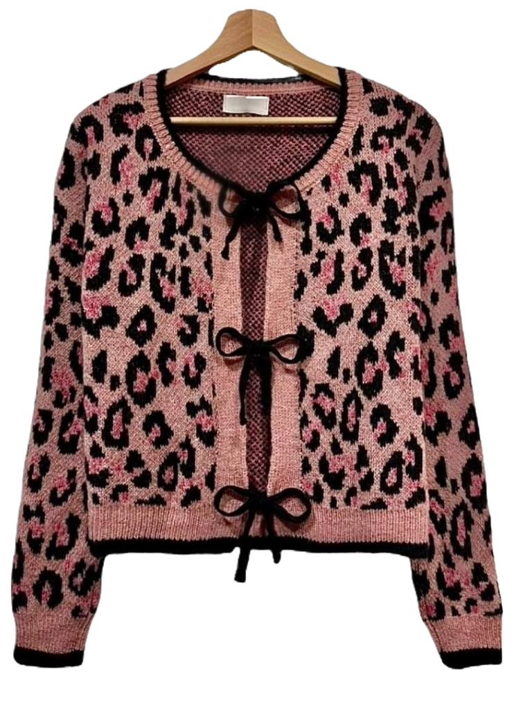 Leopard Print Bow Tie Knit - Pink  image 0