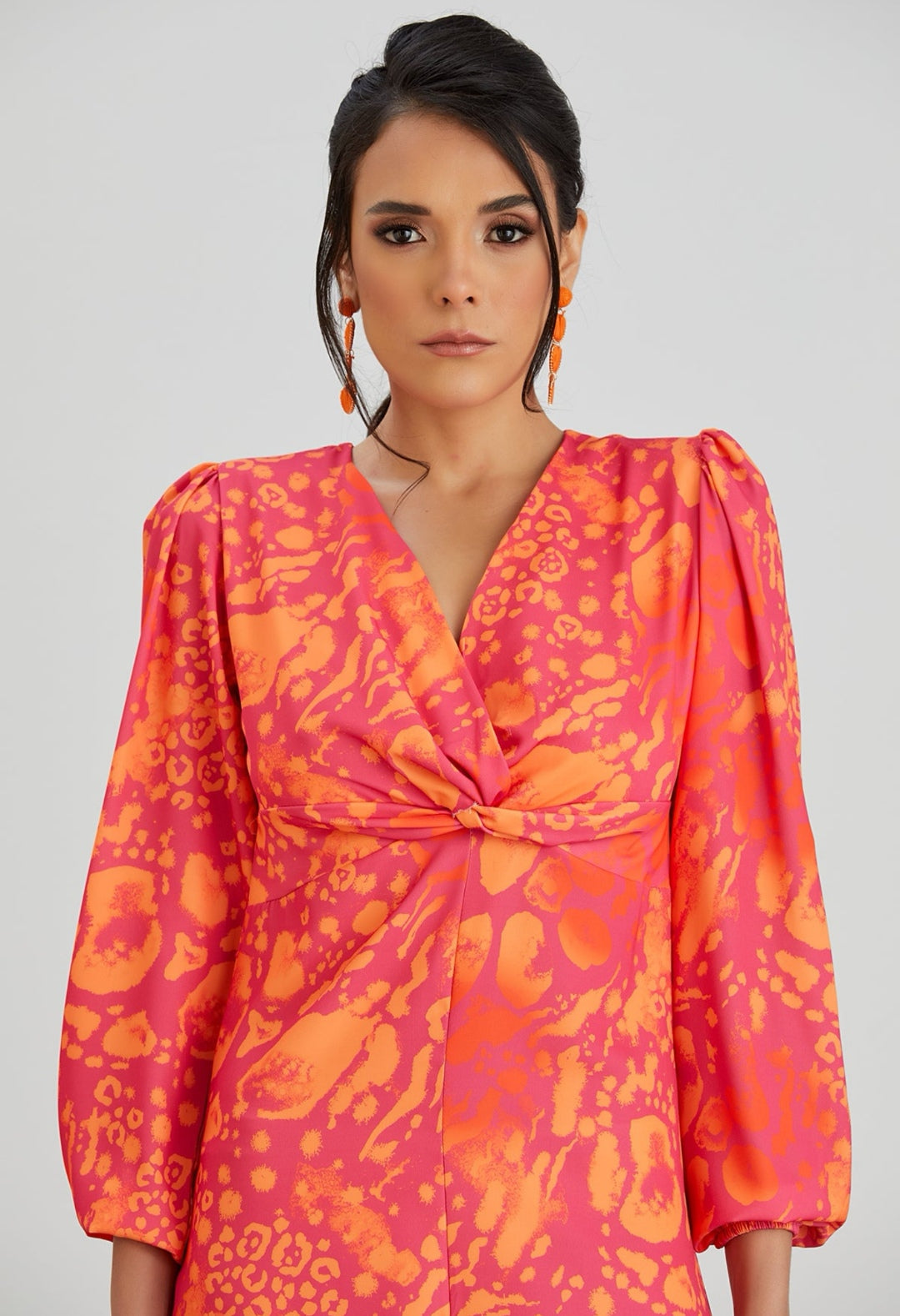 Twist Knot Midi Dress with Slit - Orange Leopard - By Jenerique image 1