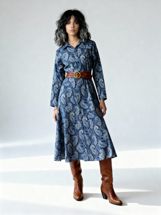 1970s Liberty Paisley Wool Dress – UK 10–12