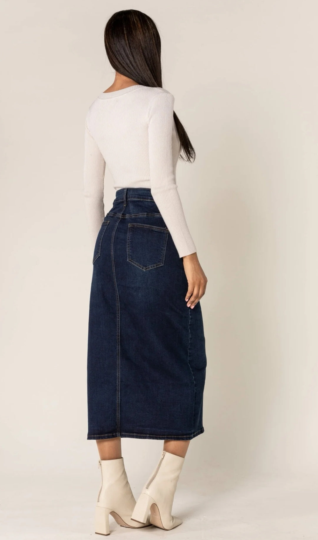 Denim Midaxi Skirt With Front Split image 2