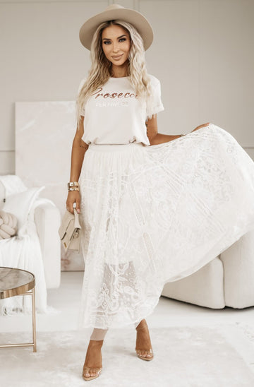 'Prosecco Per Favore' Graphic Printed T Shirt - One Size (8-12) - Ecru image 2