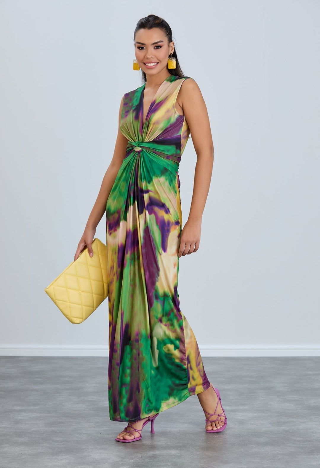 Sleeveless Twist Wrap Maxi Dress in Tie-Dye Print - By Jenerique image 1