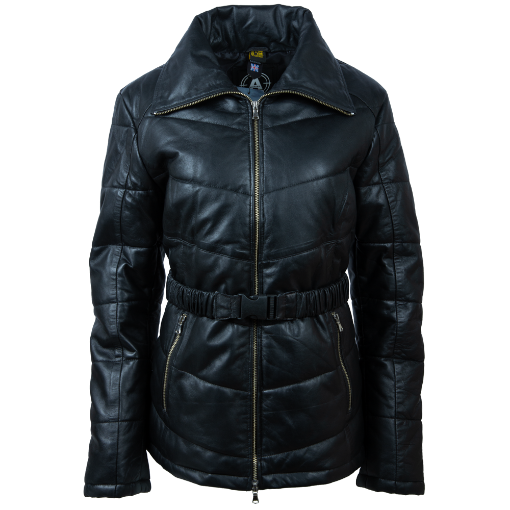 Genuine Leather Women's Puffer Coat - Black