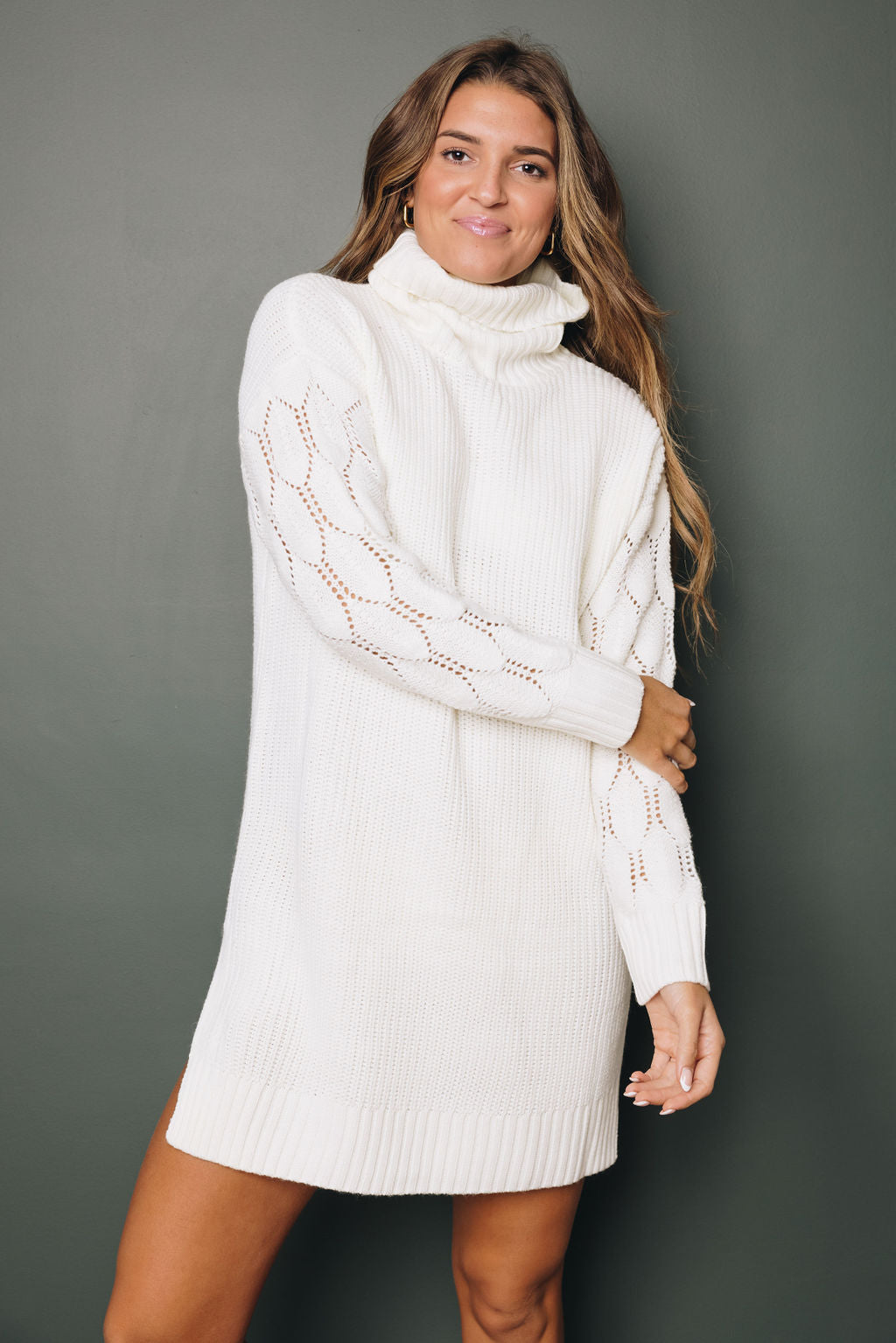 White Cable Knit Jumper Dress