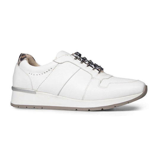 White Metallic Leather Trainer | Wide E Fit