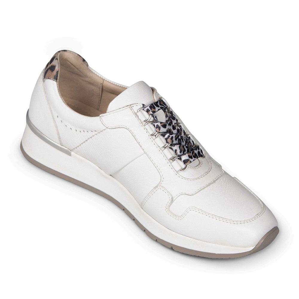White Metallic Leather Trainer | Wide E Fit