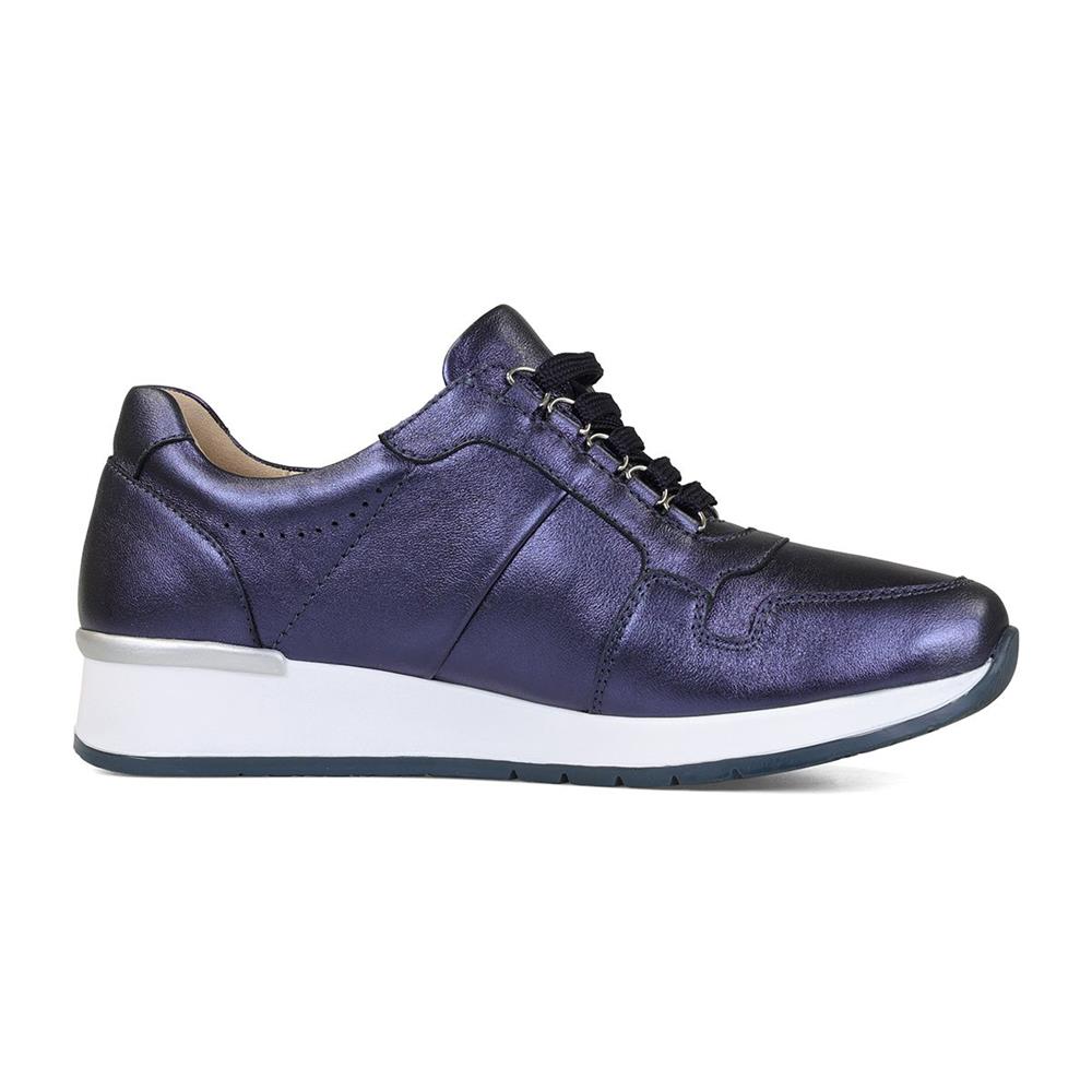 Navy Metallic Leather Trainers - Wide E Fit