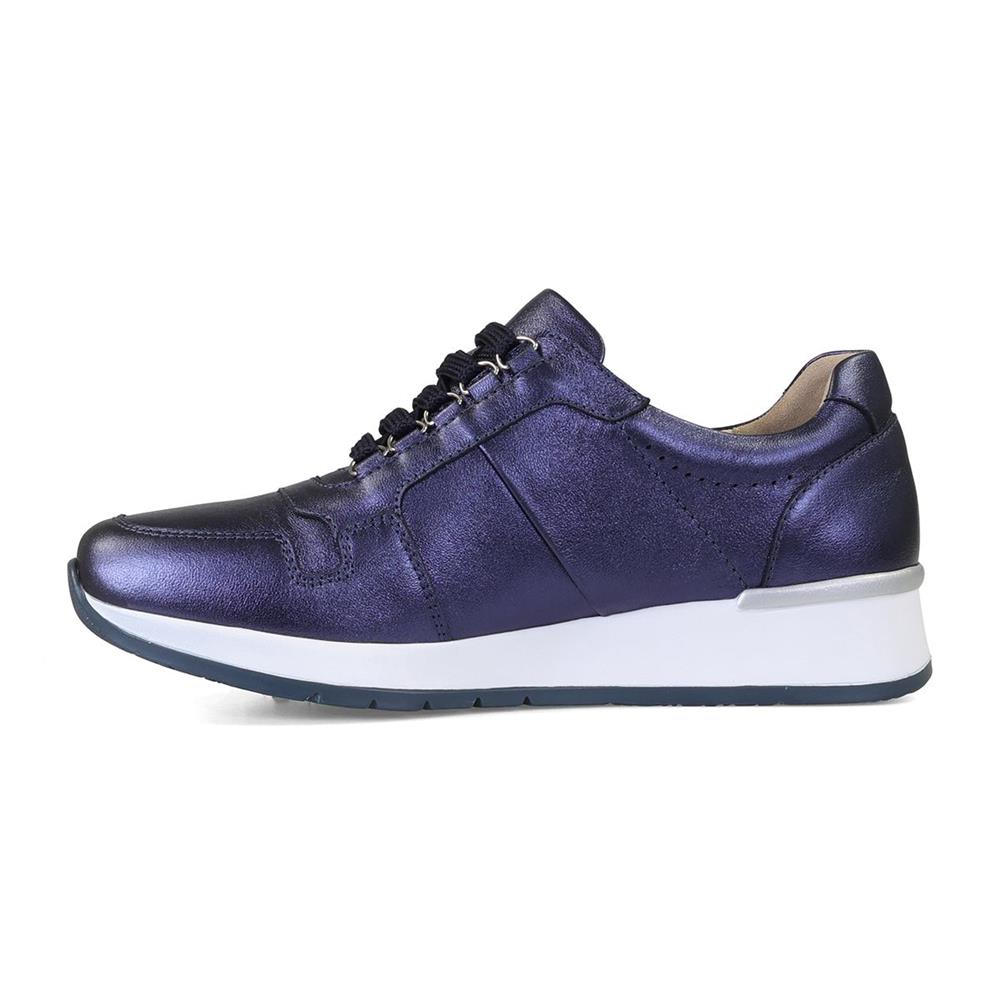Navy Metallic Leather Trainers - Wide E Fit