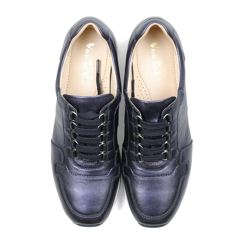 Navy Metallic Leather Trainers - Wide E Fit