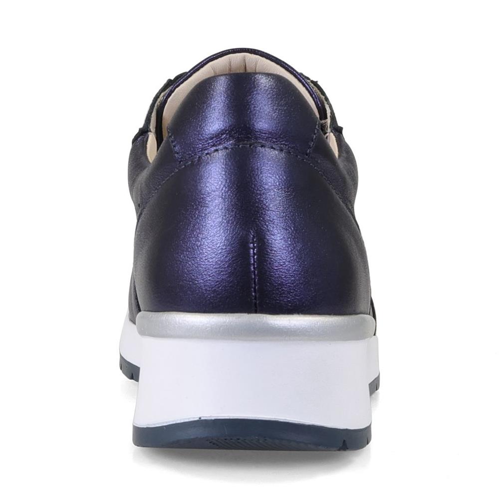 Navy Metallic Leather Trainers - Wide E Fit