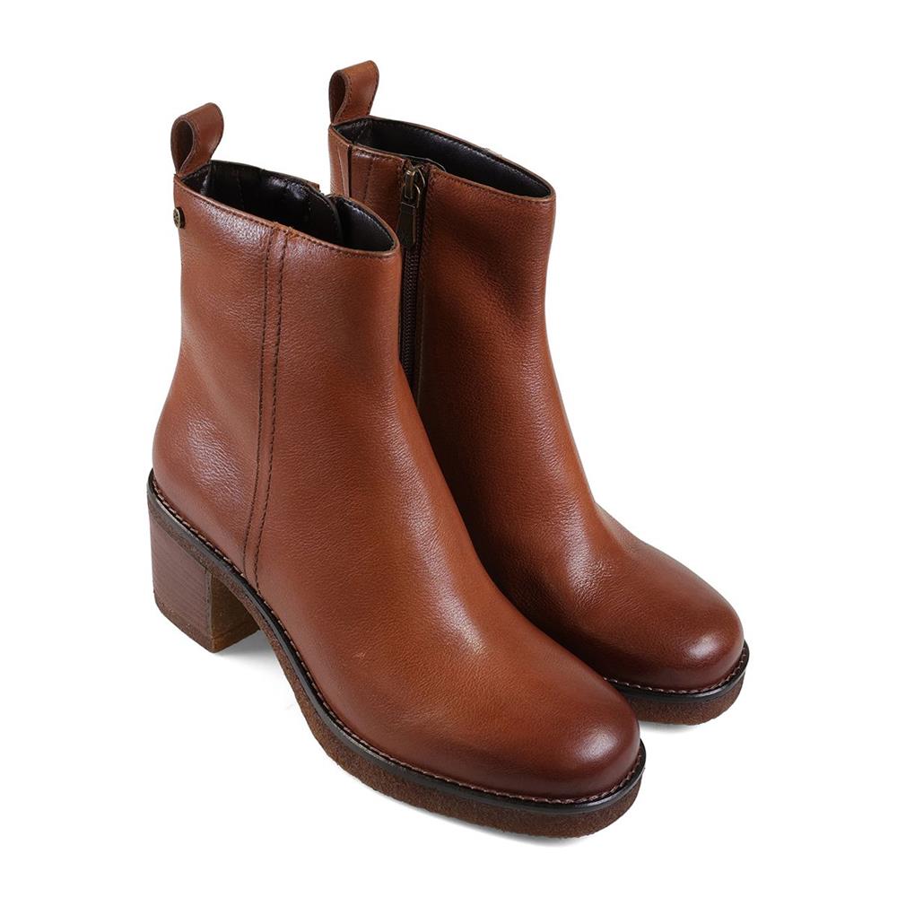 Tan Tumbled Leather Boots - Wide Fit