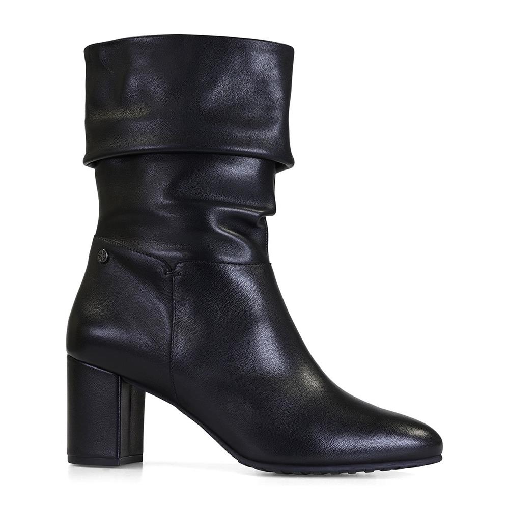 Black Soft Leather Ruched Boots - EE Wide Fit - Half Sizes