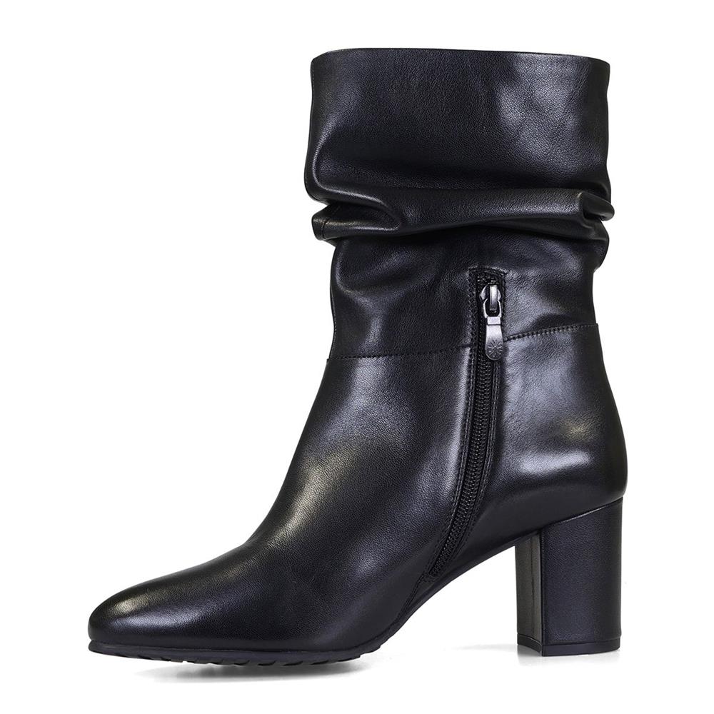 Van Dal Black Soft Leather Ruched Boots - EE Wide Fit - Half Sizes