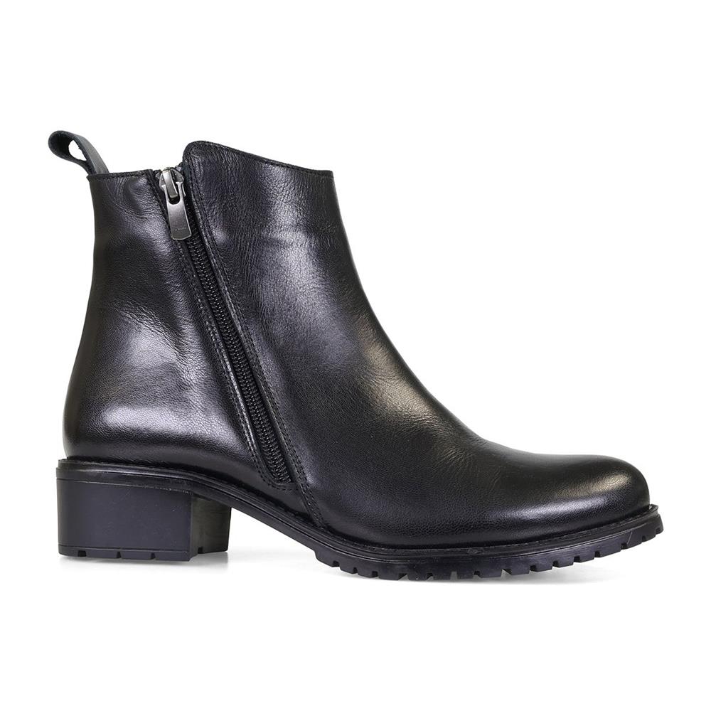 Black Leather Dual Zip Ankle Boots