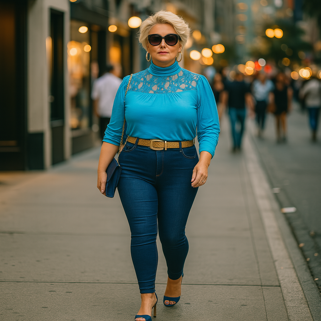 Polo Neck Lace Neckline Long Sleeve Top - Various Colours